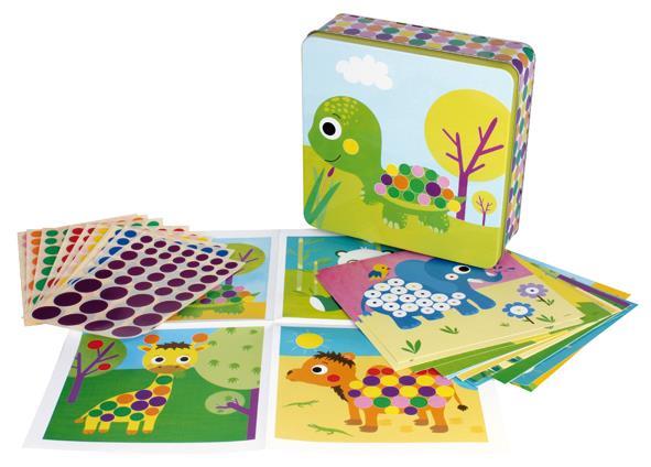 Apli Kovinska škatla igra z nalepkami, živali