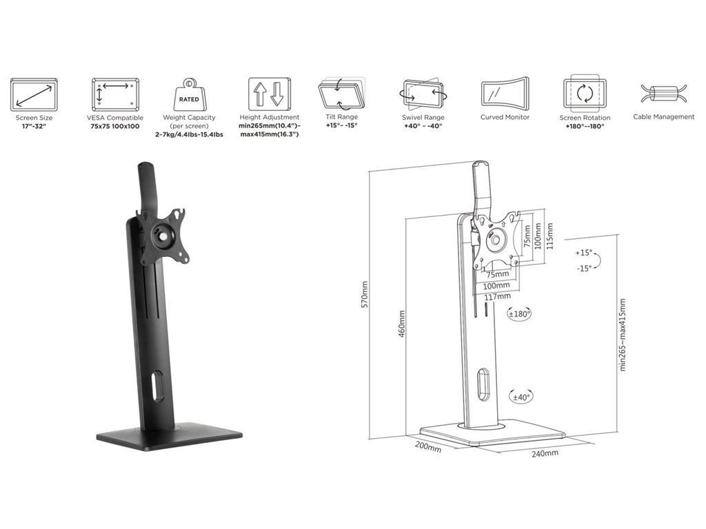 eSTUFF Ergonomsko namizno stojalo za monitor