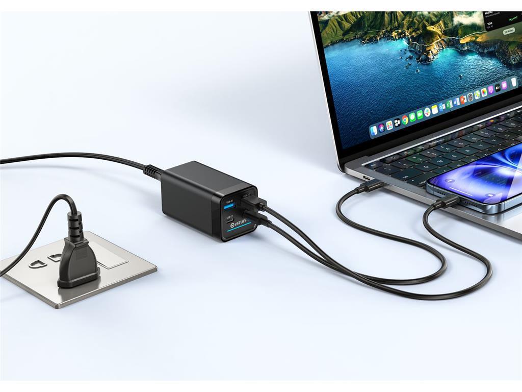 eSTUFF 65W 4-portni PD GaN večportni polnilnik