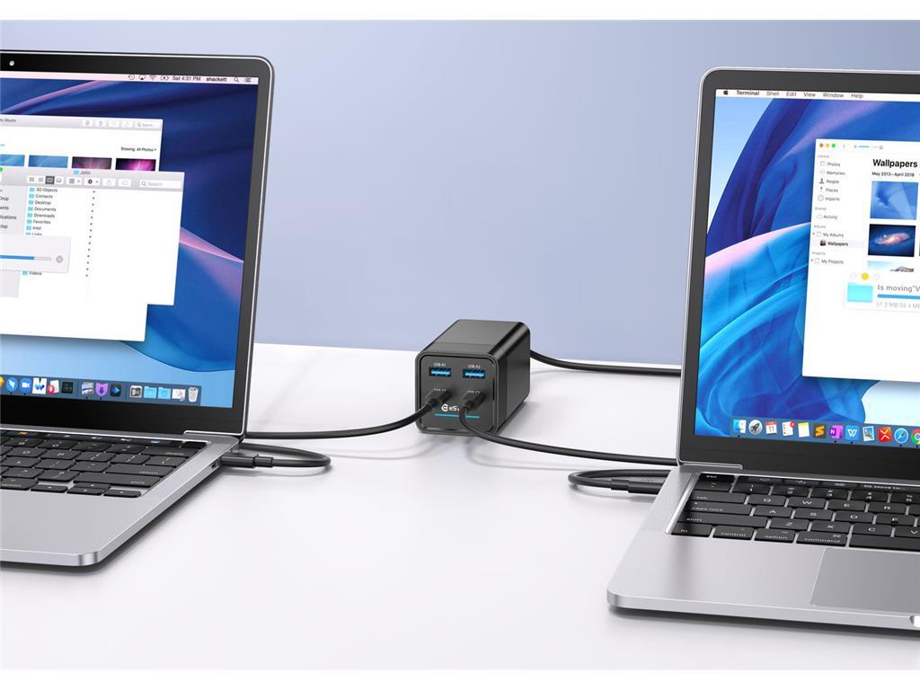 eSTUFF 65W 4-portni PD GaN večportni polnilnik