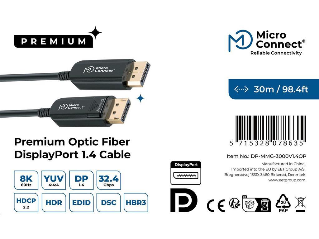 MicroConnect Kabel DisplayPort 1.4, 8K60Hz, 30m