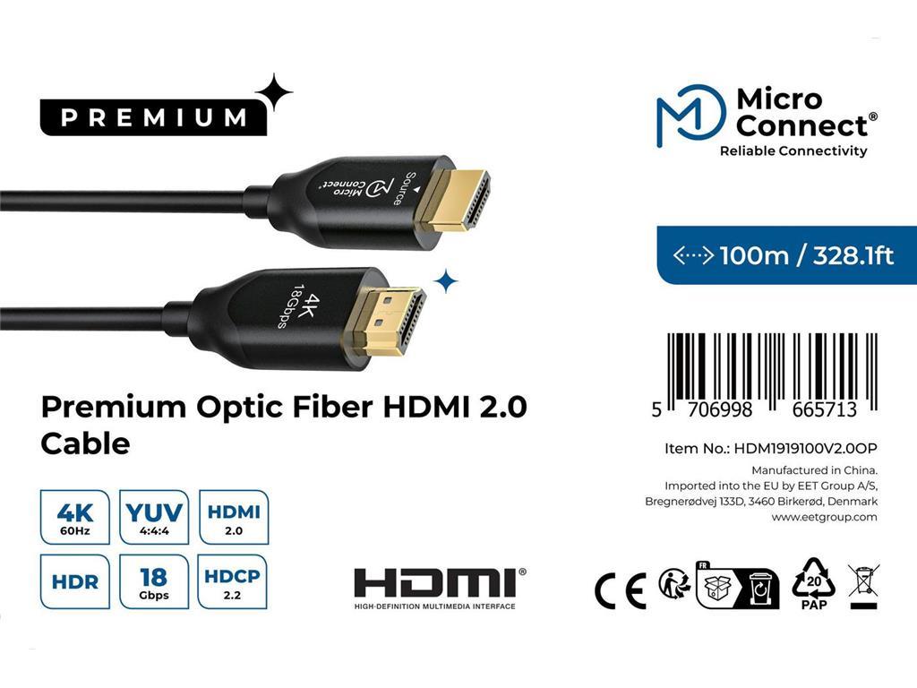 MicroConnect Premium optični kabel HDMI 2.0, 100m