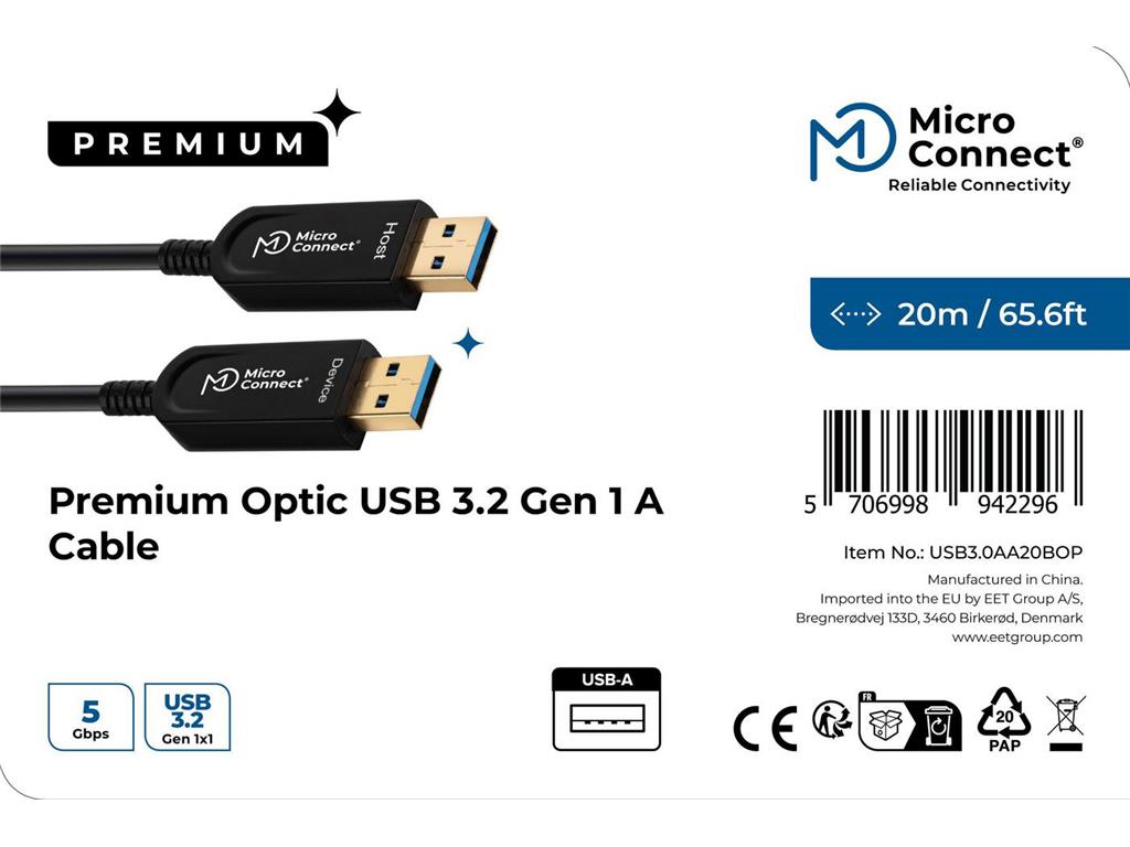 MicroConnect Optični kabel USB-A 3.2 Gen 1, 20m