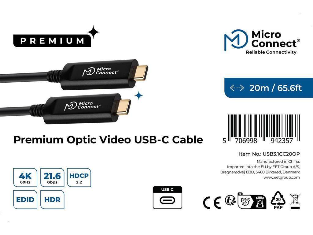 MicroConnect Premium optički USB-C kabel, 20m