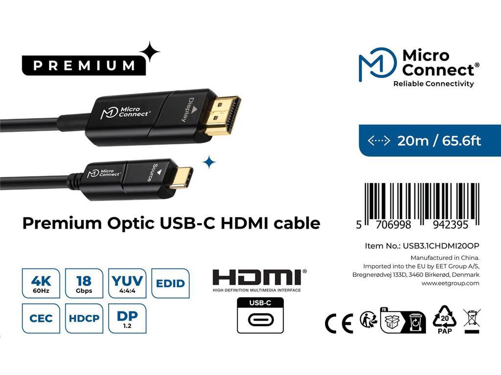 MicroConnect Premium USB-C HDMI fiber cable 20m