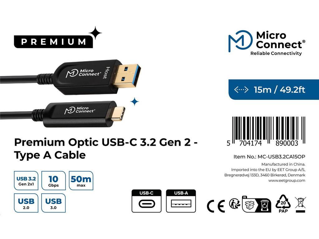 MicroConnect Kabel optički USB C-A 3.2, 15 m, crni
