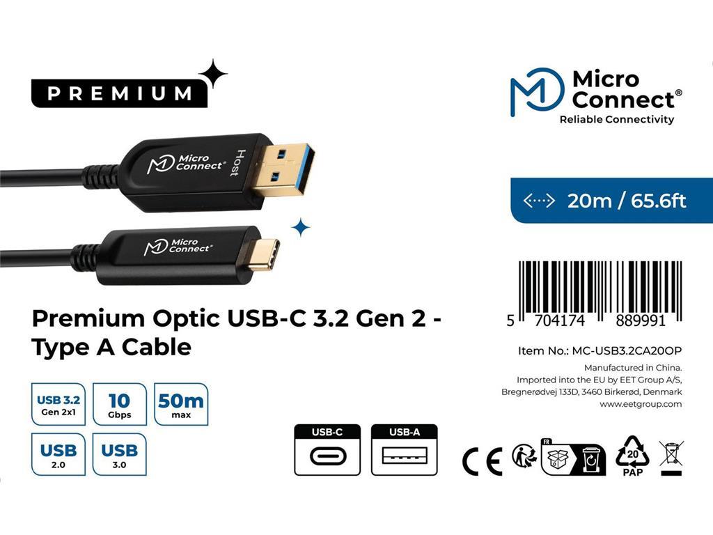 MicroConnect Optički kabel USB C-A 3.2, 20m, crn
