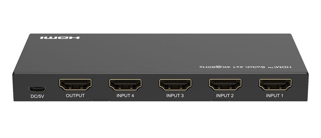 MicroConnect 4K@60Hz HDMI Switch 4x1, HDCP 2.2,