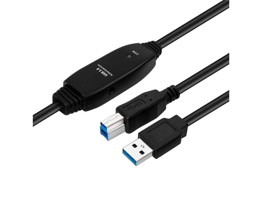 MicroConnect Aktivni USB 3.2 Gen 1 A-B 10m M-M, crni