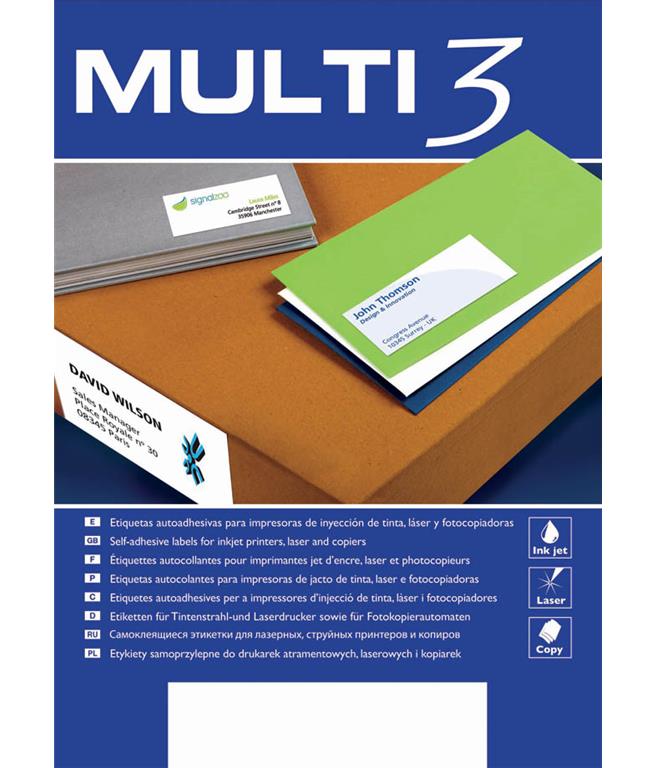Multi3 Bele nalepke 38 x 21,2, 65/stran, 500 listov - Eluna.si