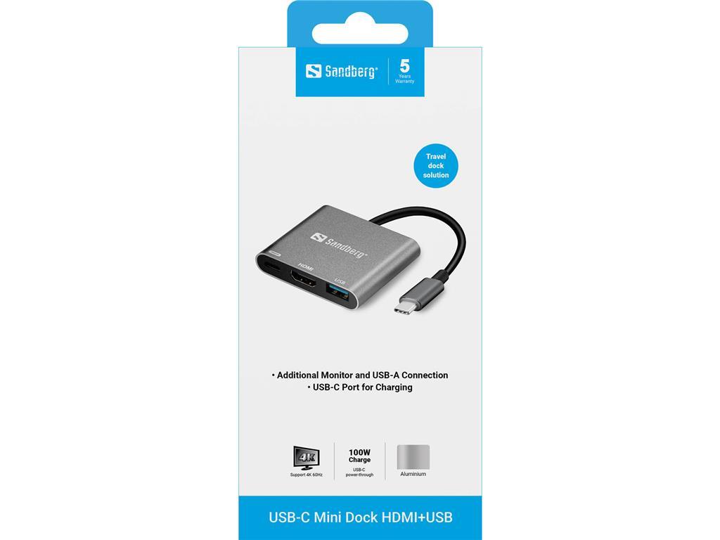 Sandberg USB-C mini priključna postaja HDMI+USB