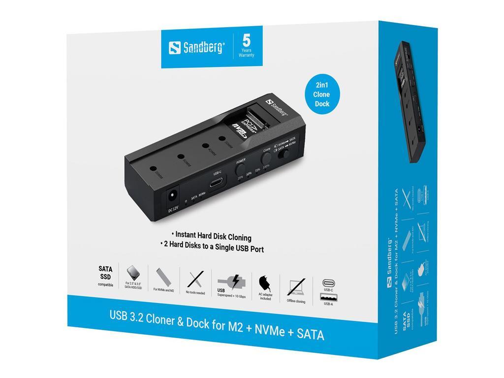 Sandberg USB 3.2 podvajalnik in dok za M2 + NVMe