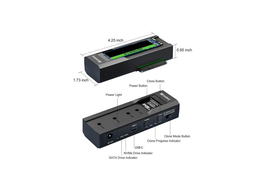 Sandberg USB 3.2 podvajalnik in dok za M2 + NVMe
