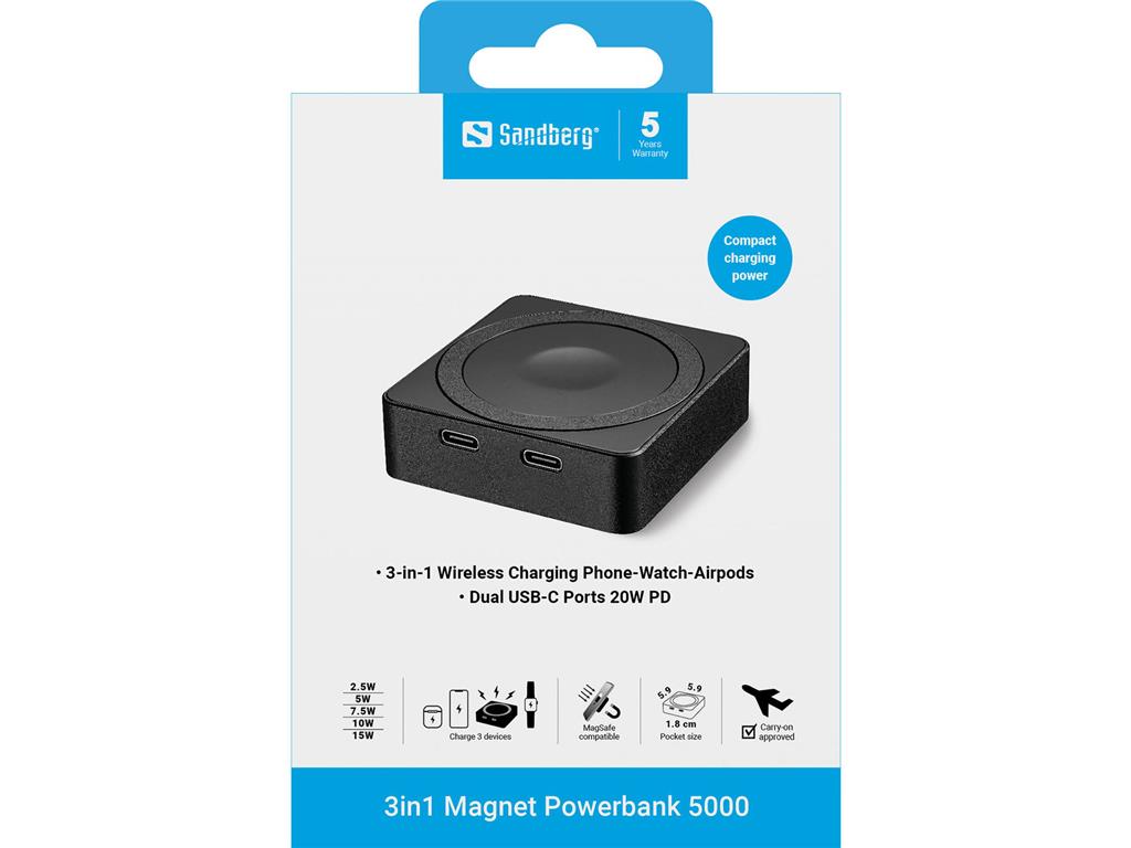 Sandberg 3v1 Magnet Powerbank 5.000
