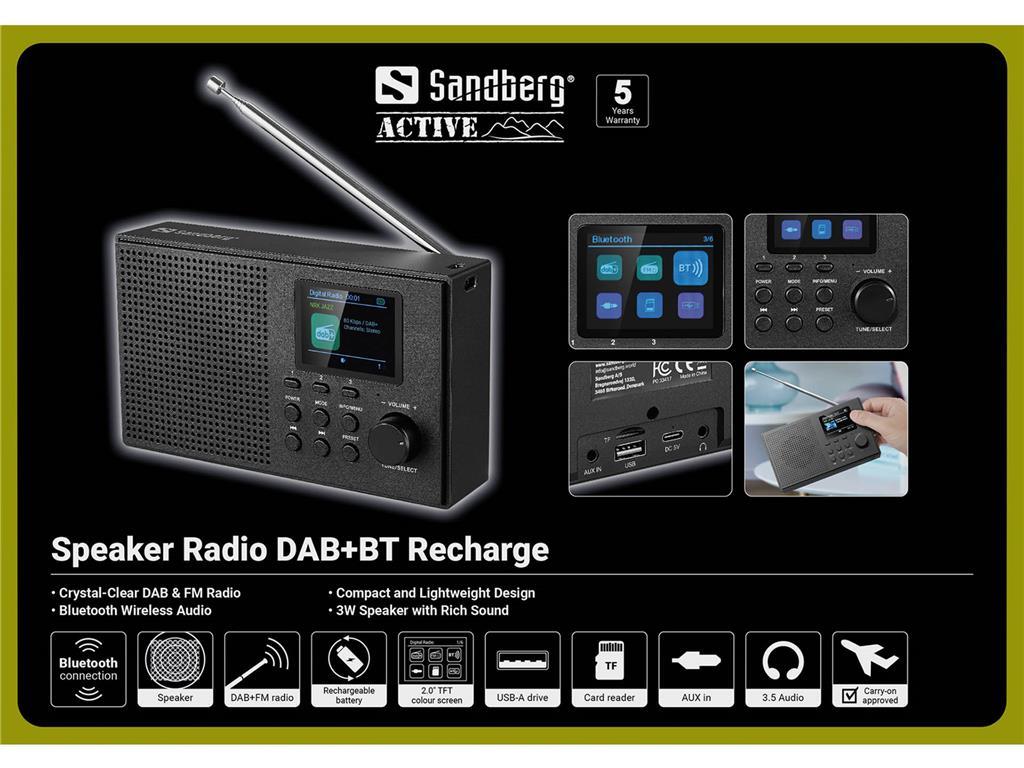 Sandberg Radio DAB z Bluetooth, zvočnik 3W