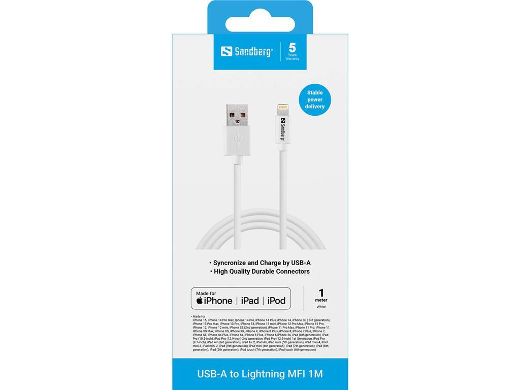 Sandberg USB>Lightning MFI 1m Bela