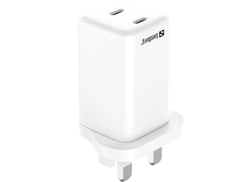 Sandberg Polnilnik AC 2x USB-C, UK vtič, PD65W