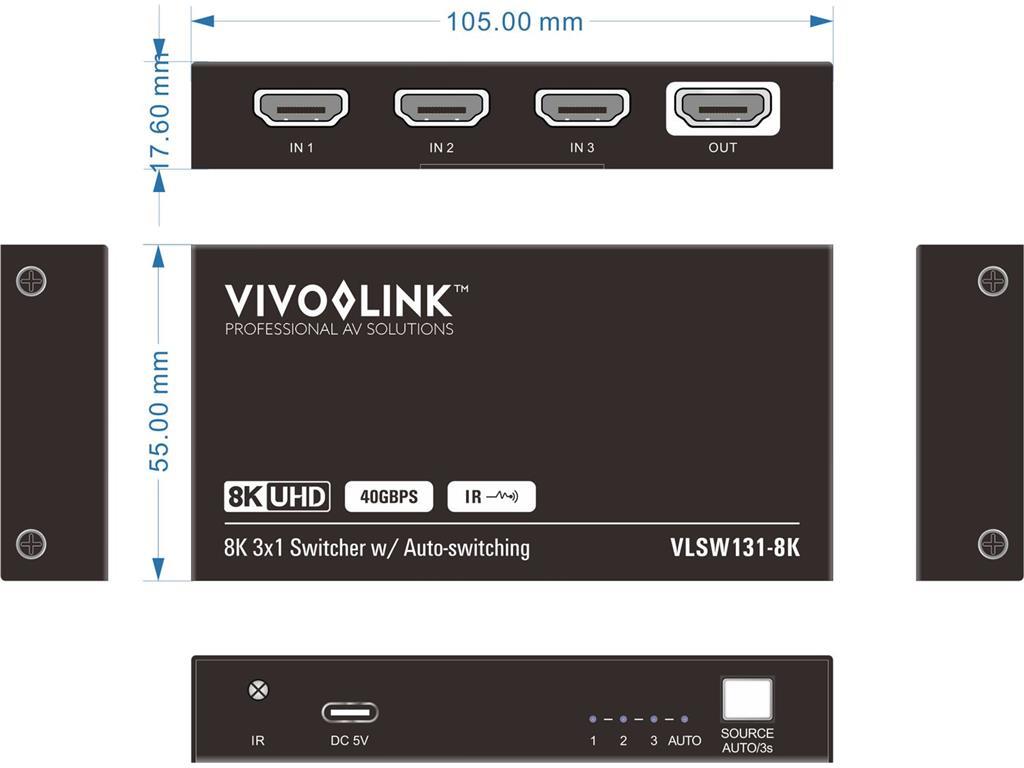 Vivolink HDMI razdelilnik 3x1, 8K60Hz